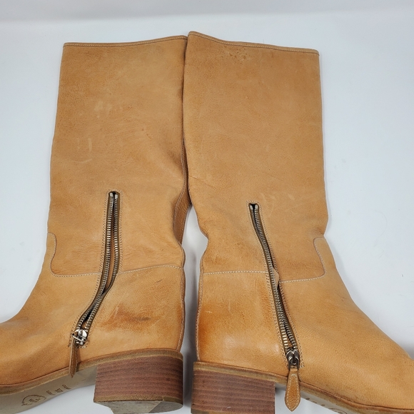 Prada camel tan tall leather half zip boots - Picture 6 of 11